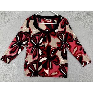 Chicos Travelers Shirt Womens 1 Multi‎ Floral 3 Quarter Sleeve Top Blouse Ladies